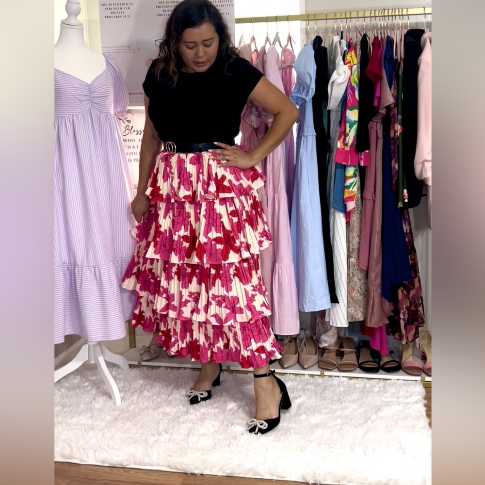Floral Pink Ruffle Skirt